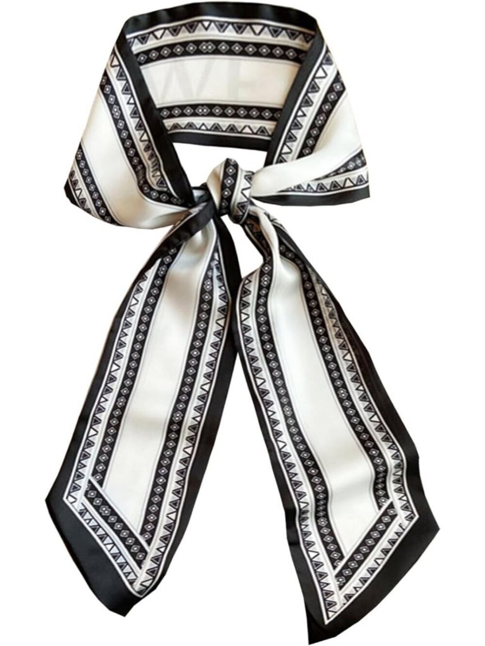 Women's Black and White Geometry Head Scarves Long Skinny Silky Hair Bags Scarf